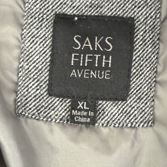 Saks Fifth Avenue Down Puffer Jacket Men XL Black Gray Tweed Zip Snap - Picture 12 of 14